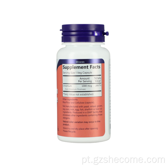 Cápsulas de co-fator do metabolismo da saúde do cromo picolinato